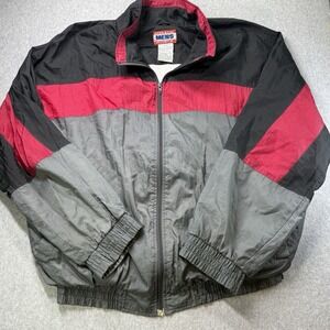 Vintage‎ Athletic Works Windbreaker Jacket Colorblock Black Red Gray Men's Large